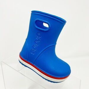 Crocs Unisex Child Kids Light Blue Rain Boots Size C6 Red and White Striped